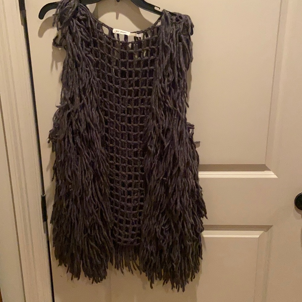 Charcoal gray shag fur vest. Size large.